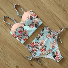 Load image into Gallery viewer, Floral High Waist Push Up Bandage Bikini
