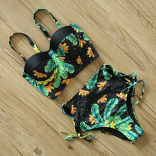 Load image into Gallery viewer, Floral High Waist Push Up Bandage Bikini
