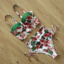 Load image into Gallery viewer, Floral High Waist Push Up Bandage Bikini
