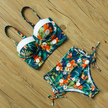 Load image into Gallery viewer, Floral High Waist Push Up Bandage Bikini
